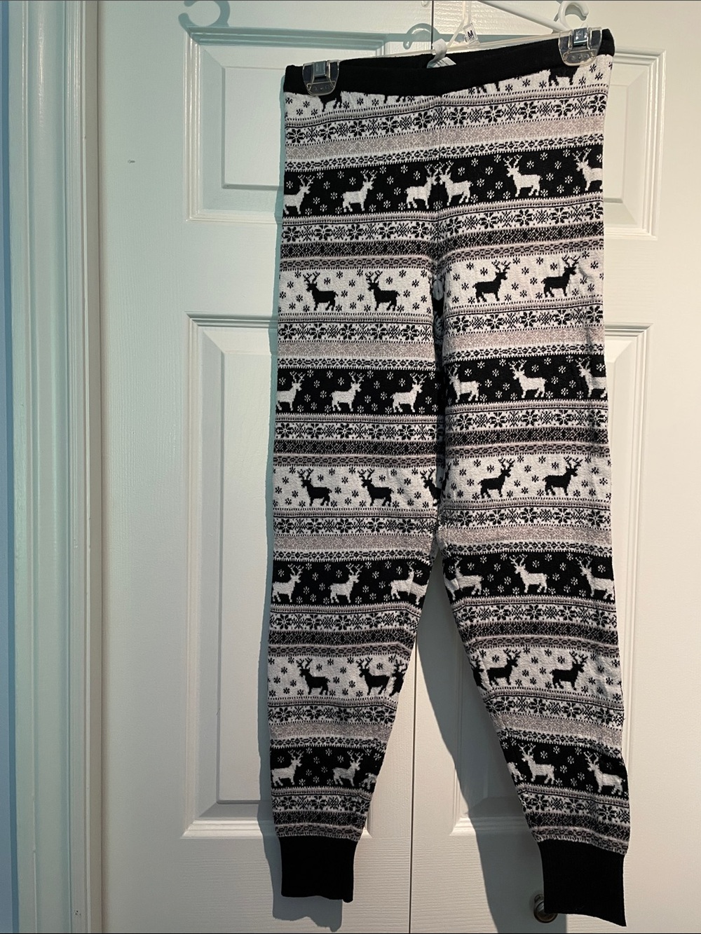 Bethany Mota Black and White Reindeer Print Thermal Bottoms